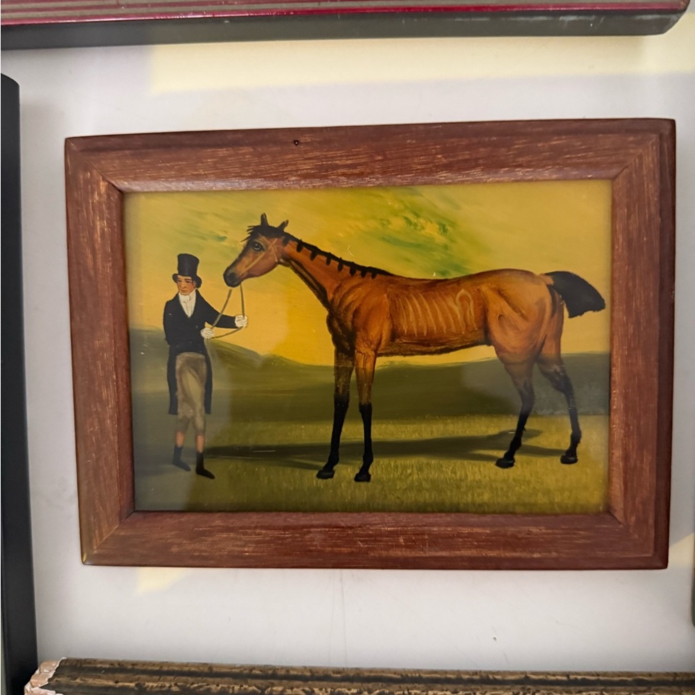 Framed vintage English painting of a horse